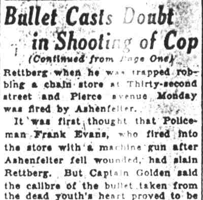 Bullet Upsets Theory Thief Shot Detective - Camden Courier-Post, August 26, 1931