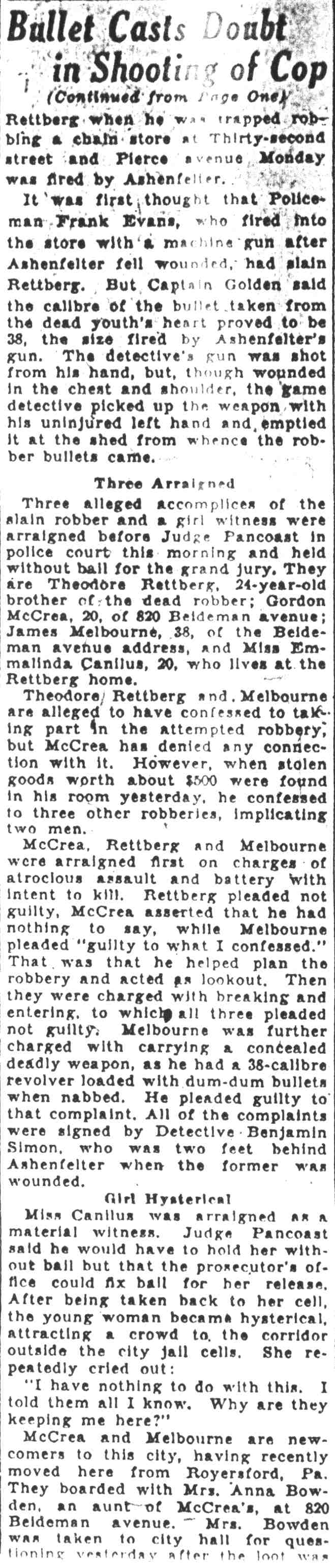 Ashenfelter case August 26 1931 continued