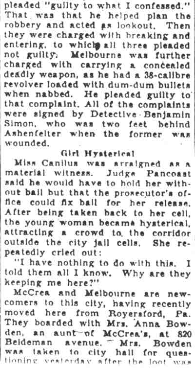 Bullet Upsets Theory Thief Shot Detective - Camden Courier-Post, August 26, 1931