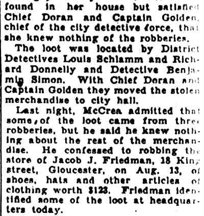 Bullet Upsets Theory Thief Shot Detective - Camden Courier-Post, August 26, 1931