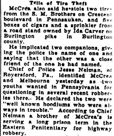 Bullet Upsets Theory Thief Shot Detective - Camden Courier-Post, August 26, 1931