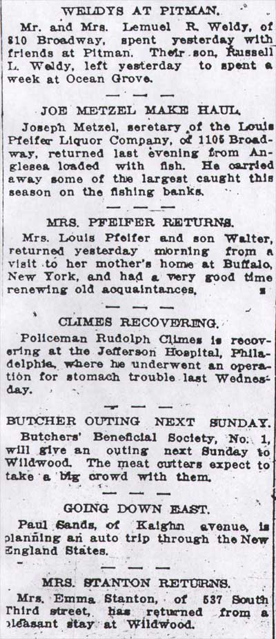 Weldys at Pitman, Philadelphia Inquirer, July 28, 1913