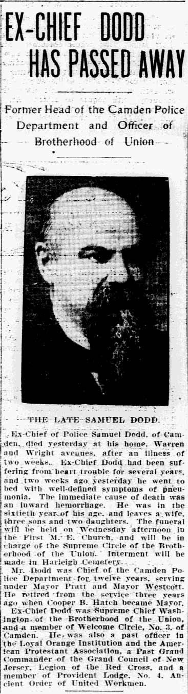 Philadelphia Inquirer, February 11, 1901 — obituary of Samuel Dodd