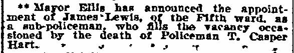 Philadelphia Inquirer, April 4, 1910 — Mayor Appoints James Lewis Sub-Policeman
