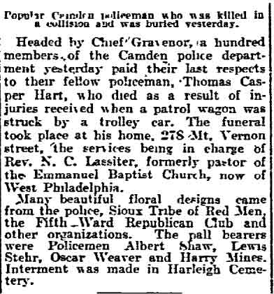 Philadelphia Inquirer article about Policeman Hart's funeral, page 3