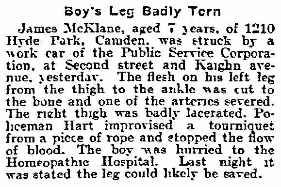 Boy's Leg Badly Torn — Philadelphia Inquirer, September 24, 1905