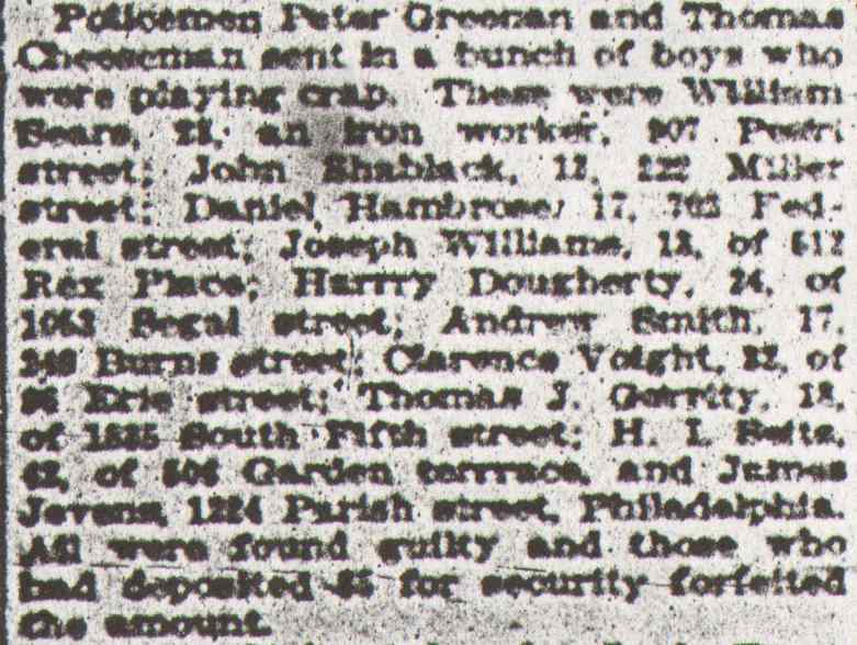 Camden Daily Courier, May 13, 1918 — Policemen Peter Greenan and Thomas Cheeseman sent in a bunch of boys