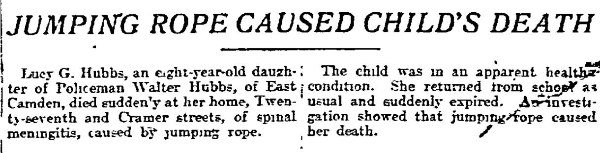 Philadelphia Inquirer, March 25, 1904 — Jumping Rope Caused Child's Death
