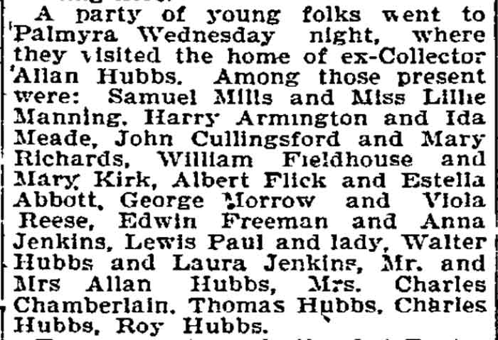 Philadelphia Inquirer, April 14, 1895 — party at Allan Hubbs' home