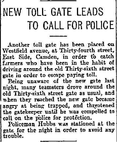 Philadelphia Inquirer, July 10, 1903 — New Toll Gate Leads to Call for Police