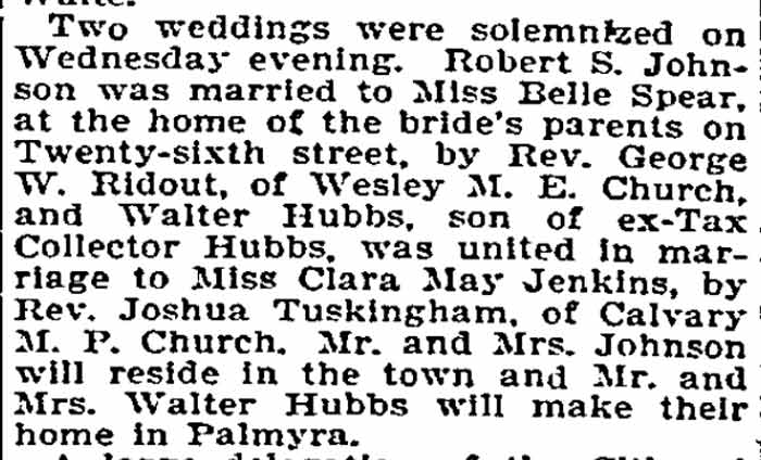 Philadelphia Inquirer, October 5, 1895 — Walter Hubbs wedding notice