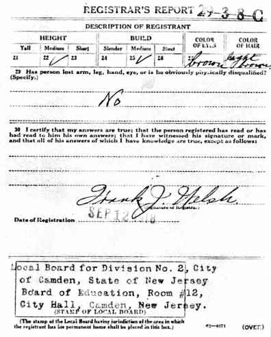 Walter S. Mattison World War I draft registration card, back