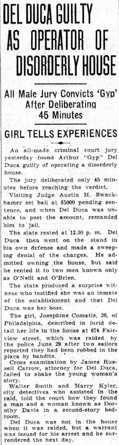 Del Duca Guilty as Operator of Disorderly House, Camden Courier-Post, June 2, 1932