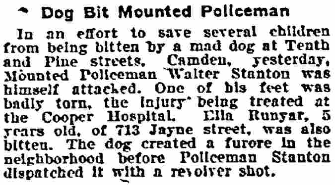 Philadelphia Inquirer, January 26, 1909 — Dog Bit Mounted Policeman