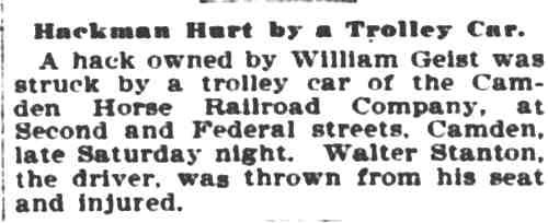 Philadelphia Inquirer, March 19, 1905 — Hackman Hurt by a Trolley Car