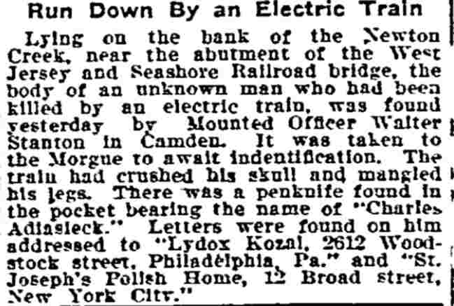 Philadelphia Inquirer, April 4, 1908 — Run Down By an Electric Train