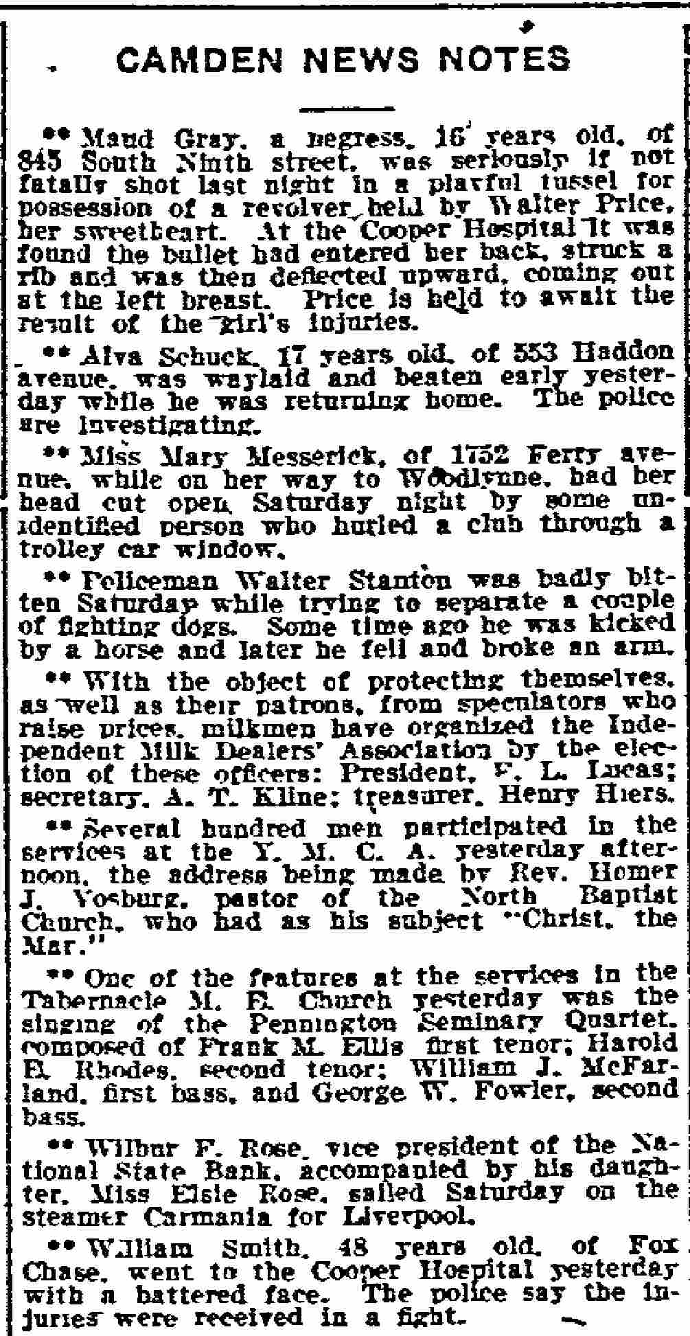 Philadelphia Inquirer, May 22, 1911 — Policeman Walter Stanton bitten