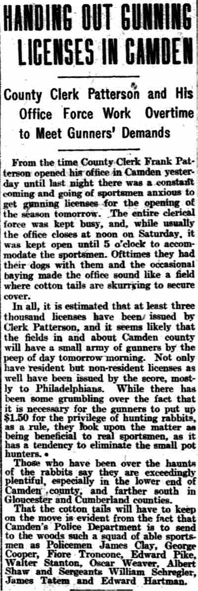 Philadelphia Inquirer, November 14, 1909 — Handing Out Gunning Licenses in Camden