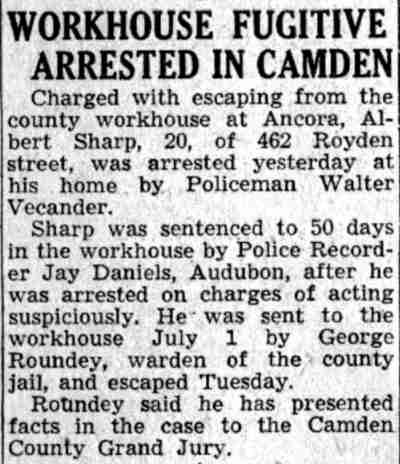 Camden Courier-Post, July 24, 1941 — Workhouse Fugitive Arrested in Camden