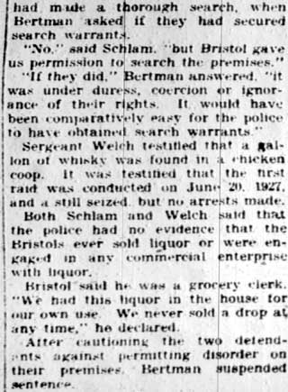 Newspaper article: Bertman Criticizes Raid Minus Warrant, February 21, 1928, part 2
