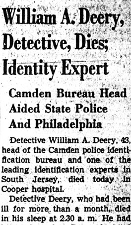 William A. Deery obituary, Camden Courier-Post, December 29, 1950
