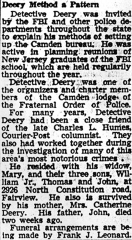 William A. Deery obituary (continued), Camden Courier-Post, December 29, 1950