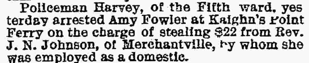 Philadelphia Inquirer, September 8, 1887 — Policeman Harvey arrests Amy Fowler