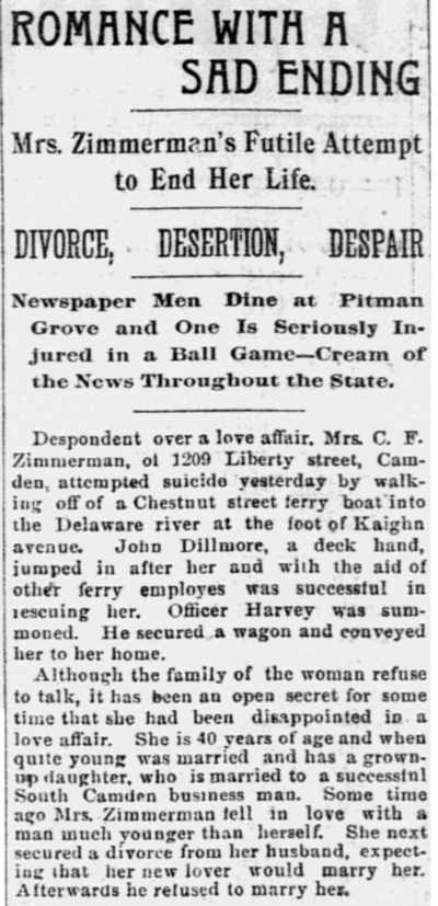 Philadelphia Inquirer, July 24, 1891 — Romance with a Sad Ending (part 1)
