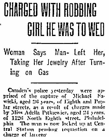 Philadelphia Inquirer, March 7, 1915 — Charged with Robbing Girl He Was to Wed, part 1