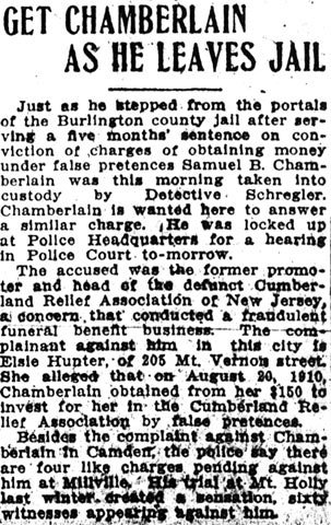 Philadelphia Inquirer, April 26, 1912 — Get Chamberlain as He Leaves Jail