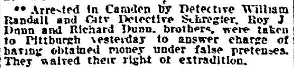 Philadelphia Inquirer, November 11, 1911 — Dunn Brothers Arrested