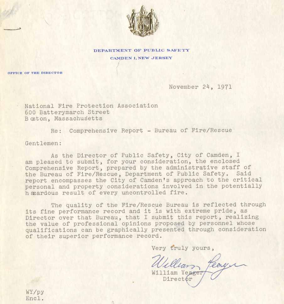 Letter from William Yeager, Director of Public Safety, November 24, 1971