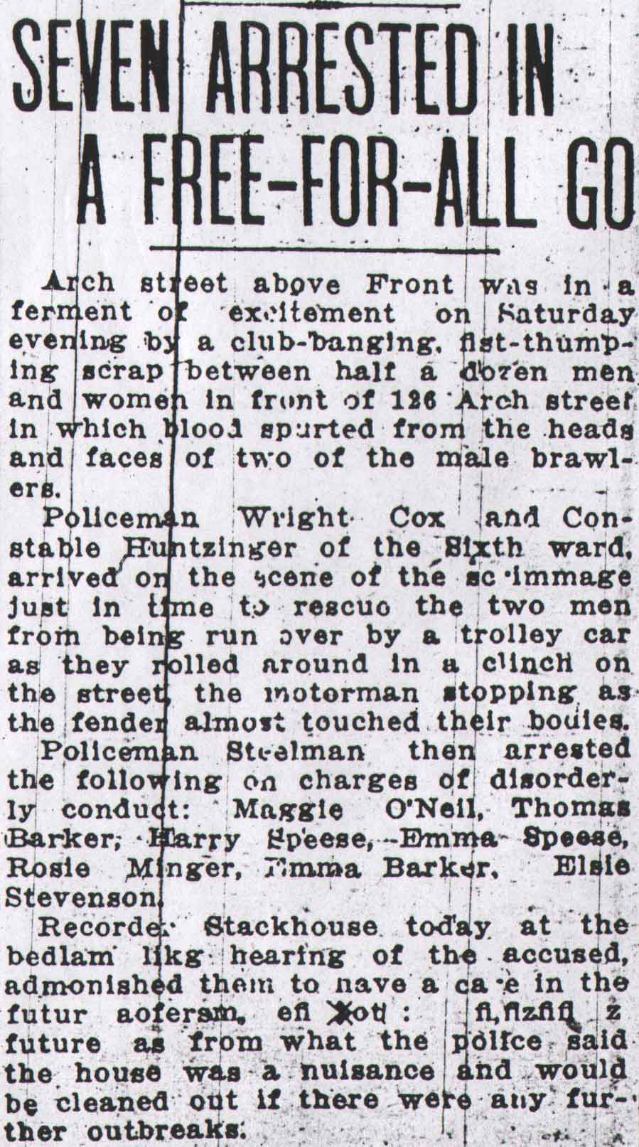 Seven Arrested in a Free-for-All Go, July 28, 1913