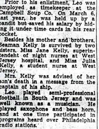 Camden Courier-Post, December 1942 — Leo J. Kelly killed in action (part 3)