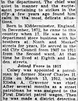 Chief Colsey Dies at 67 of Heart Attack - Camden Courier-Post, September 16, 1939