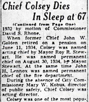 Chief Colsey Dies at 67 of Heart Attack - Camden Courier-Post, September 16, 1939