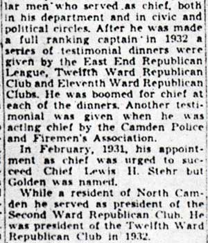 Chief Colsey Dies at 67 of Heart Attack - Camden Courier-Post, September 16, 1939