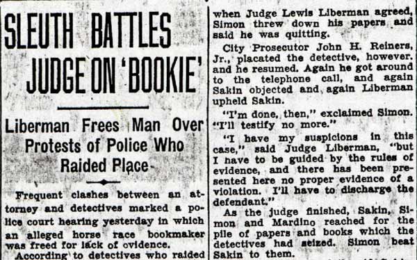 Sleuth Battles Judge on Bookie — left column