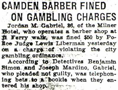 Camden Barber Fined on Gambling Charges, October 9, 1936