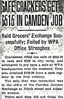 Safe Crackers Get $515 in Camden Job, Camden Courier-Post, August 11, 1936, page 1