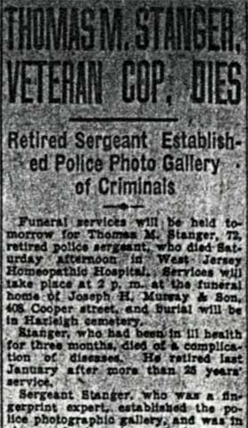 Camden Courier-Post, October 16, 1933 — Thomas M. Stanger, Veteran Cop, Dies
