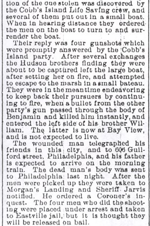 Ben Hudson Killed, Camden Daily Courier, October 8, 1895 (part 2)