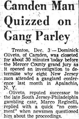 Camden Courier-Post, December 3, 1957 — Camden Man Quizzed on Gang Parley, part 1