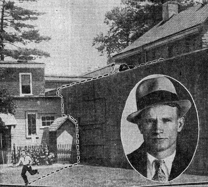 Burlington County jail wall which Eddie Adamski scaled to escape, June 1933