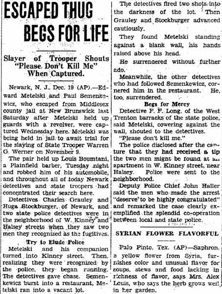 Gettysburg Times, December 19, 1935 — Eddie Metelski