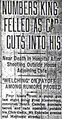 Fred Klosterman Hit by Pump Gun Fire, January 8, 1940, page 1