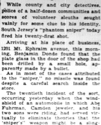 Ghost sniper coverage, Camden Courier-Post February 10, 1928