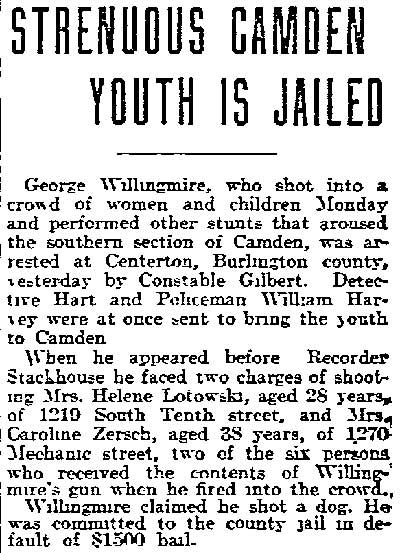 Philadelphia Inquirer, September 17, 1903 — Strenuous Camden Youth Is Jailed — click for full article PDF