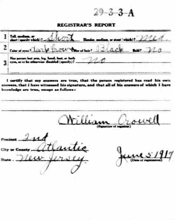 World War I Draft Card for Arthur Del Duca, back