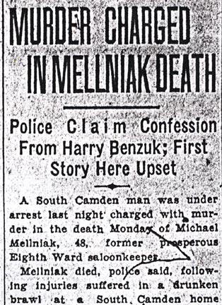 Murder Charged in Mellniak Death, Camden Daily Courier, October 11, 1933
